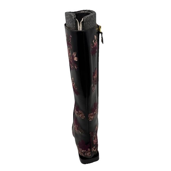 Tory Burch square toe 20MM Knee boot embroidered black leather 7.5 - Picture 3 of 12